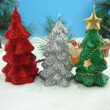 Customied high quality 3 Color Paraffin Wax Christmas Tree Candle
