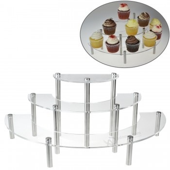 Clear Acrylic 3 Tier Half Moon Cupcake Shelves / Table Top Retail Display Riser / Spice Jar Shelf Rack Wholesale
