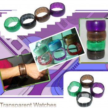 エコ-フレンドリーなoemプラスチック透明時計卸売