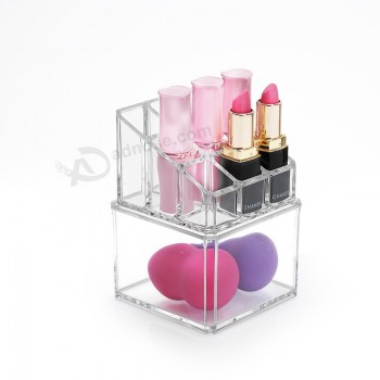 2 레이어 투명 아크릴 평방 립스틱 저장 상자 도매