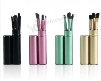 Wholesale customized high-end Cylinder Leather Cup Holder 5PCS Makeup Brush Set