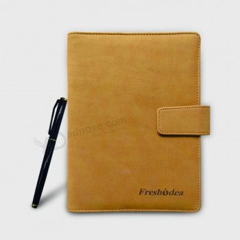Customized high quality Leather Cover Agenda with Back Pocket Notebook with Pen