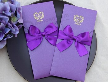 Factory direct sale top quality Paper Invitation Cards with Ribbon Wedding Invitations Cards