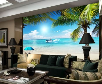 Papel de parede tropical da paisagem da praia da natureza digital feita sob encomenda do fundo da impressão