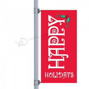 Custom Any Size Vinyl Red Happy Holidays Street Pole Banner Wholesale