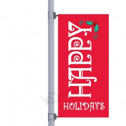 High Quality Vinyl Red Happy Holidays Street Pole Banner Wholesale