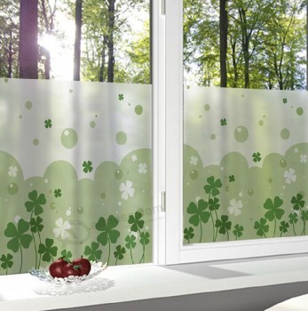 Película de la ventana translúcido helado decorativos hojas verdes pegatinas de vidrio personalizado