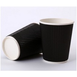批发定制顶级品质双层咖啡纸瓦楞纸杯，定制批发黑杯