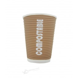 卸売カスタマイズされた最高品質のクラフトリップル壁紙のカップは、ロゴ、PE紙カップをオフセットし
