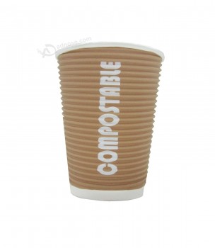 卸売カスタマイズされた最高品質のクラフトリップル壁紙のカップは、ロゴ、PE紙カップをオフセットし