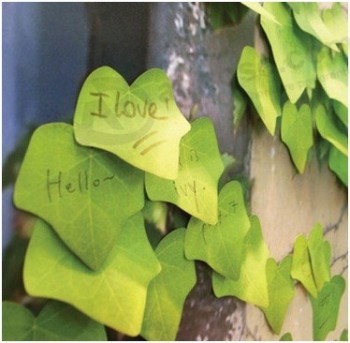 Wholesale customized top quality Fresh Flower Shaped Memo Pad. Green Colour Leaf Sticky Notes