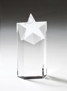 2017 оптовые подгонянные высокие-закончившийся лазерным гравированным хрустальным стеклом пятиконечный звездный трофей