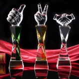 Wholesale customized high-end Tall Glass Crystal Thumbtrophy Award as Business Gifts with cheap price