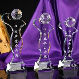 Wholesale customized high-end New Design Crystal Glass Golf Trophy for Sports with cheap price