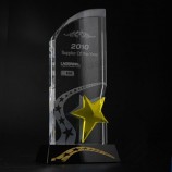 Wholesale customized high-end Yellow Star K9 Crystal Glass Trophy with Black Base