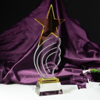 оптовые подгонянные высокие-End новый дизайн звезды кристалл стеклянный трофей для сувениров