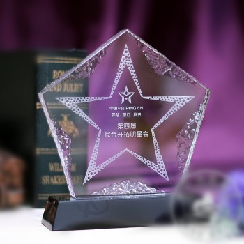 卸売カスタマイズ高-エンドクリスタルガラス装飾のための5つ星のトロフィー賞