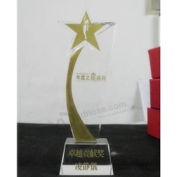2017 Wholesale customized high-end Cheap Newest Style Five Star Crystal Trophy Glass Award