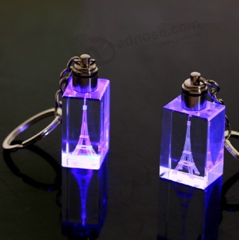 2017 Wholesale customized high-end 3D Laser with LED Light Crystal Keychain