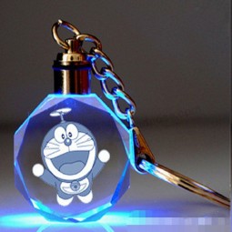 Wholesale customized high-end LED Laser Glass Gift Crystal Glass Keychain for Souvenir Gifts with cheap price