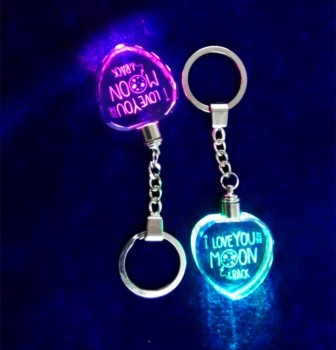 Wholesale customized high-end Heart Shape Crystal Keychain, LED Light Glass Keychain for Gifts with cheap price