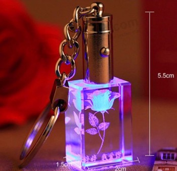 Wholesale customized high-end 3D Laser Glass Crystal Keyring with cheap price