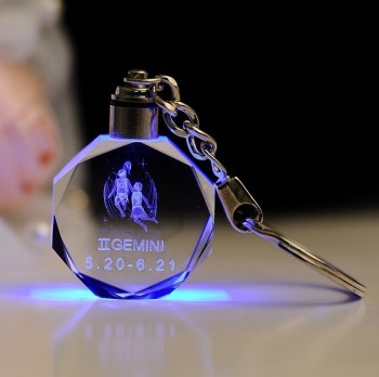 Wholesale customized high-end Fashion 3D Laser Crystal Glass LED Key Ring with cheap price