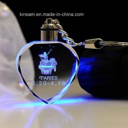 Wholesale customized high-end LED Heart-Shape Fashion Crystal Glass Key Chain Gift with cheap price