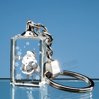 Wholesale customized high-end 3D Laser Engraving Crystal Glass Key Chain for Gift with cheap price