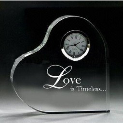 Heart Shaped Desktop Crystal Glass Trophy Award with Clock Cheap Wholesale