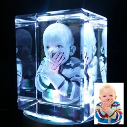 3D Laser Engraving Crystal Glass Cube with Baby Photo Souvenirs Cheap Wholesale