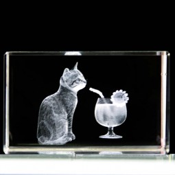 дешевый пользовательский логотип 3d лазерной гравировки с искусственным кубиком кристалла животных