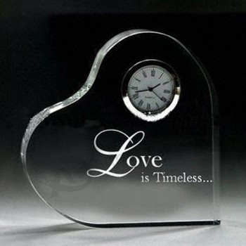 Amor corazón forma reloj de cristal decoración de la boda corazón de cristal barato al por mayor