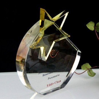 Alta qualidade óptica cristal estrela escudo troféu prêmio barato por atacado