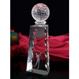 Premio de cristal de cristal grabado con láser 3D pulido para souvenir