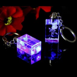 Chaîne principale en cristal promotionnelle en gros bon marché, porte-clés en verre pour le souvenir de mariage