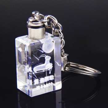 Chaveiro de cristal presentes baratos da promoção logotipo do laser levou chaveiro de cristal por atacado