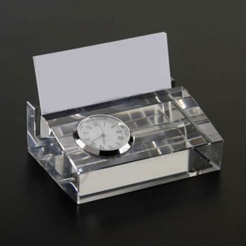 Portatarjetas de cristal de alta calidad del nombre de la tabla del negocio con el reloj