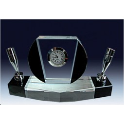 Crystal Glass Pen Holder with Clock Cheap Wholesale