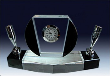 Crystal Glass Pen Holder with Clock Cheap Wholesale