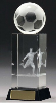 Logotipo personalizado gravura troféu de futebol de vidro de cristal barato por atacado