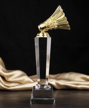 Goedkope aangepaste badminton kristalglas trofee award voor sport souvenir