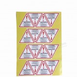Zelfklevend goedkope aangepaste kunst papier sticker & label voor waarschuwen en voorzichtigheid