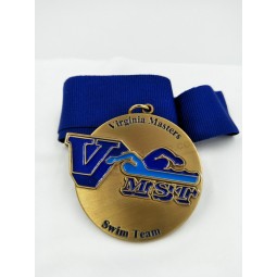 Cheap Custom Antique Brass Medal with Polyester Lanyard Wholesale