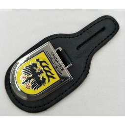 Cheap Custom Leather Keyring with Imitation Enamelled Badge Wholesale