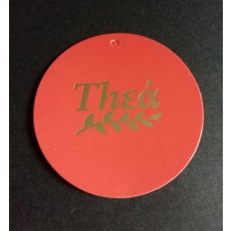 Wholesale customized high quality Printed Red Colour Gold Foil Round Shape Tag