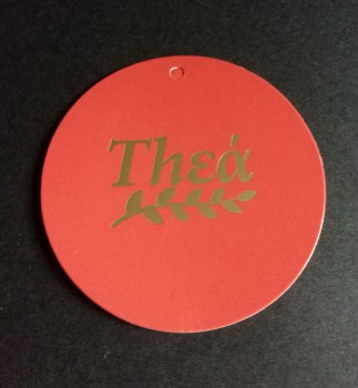 Wholesale customized high quality Printed Red Colour Gold Foil Round Shape Tag