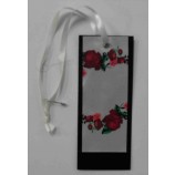 Großhandels kundengeBundene Qualität druckte Blumenentwurfs-SatinBandschwarzes leeres hangEtikett