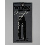 Großhandels kundengeBundenes hochwertiges dunkelgraues Segeltuch druckte Jeans hangEtikett