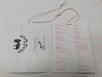 Wholesale customized high quality Opened and Folded Paper Garment Tag